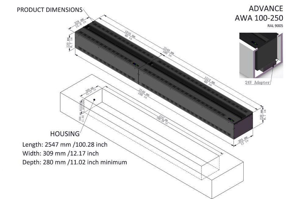 Aquafire Water Vapor 40'' Built-In Electric Fireplace Insert | Water Mist Electric Fireplace | AWA-40-100 | Electric Fireplaces Depot