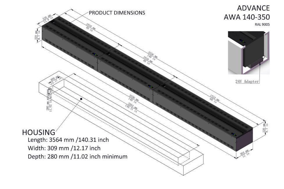 Aquafire Water Vapor 40'' Built-In Electric Fireplace Insert | Water Mist Electric Fireplace | AWA-40-100 | Electric Fireplaces Depot