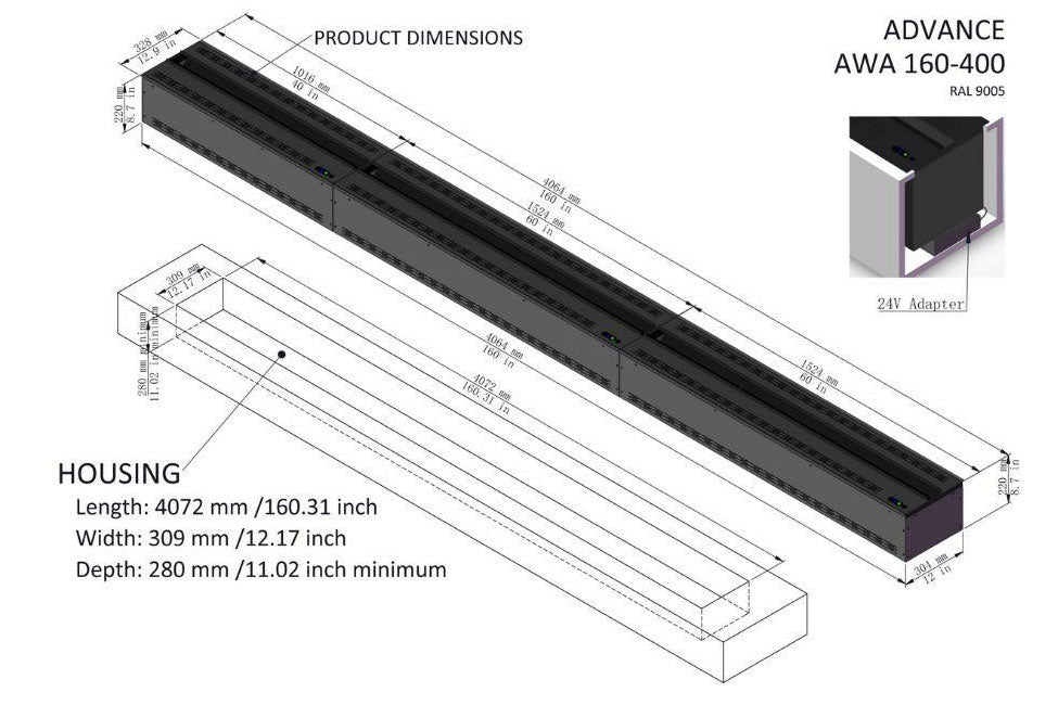 Aquafire Water Vapor 40'' Built-In Electric Fireplace Insert | Water Mist Electric Fireplace | AWA-40-100 | Electric Fireplaces Depot