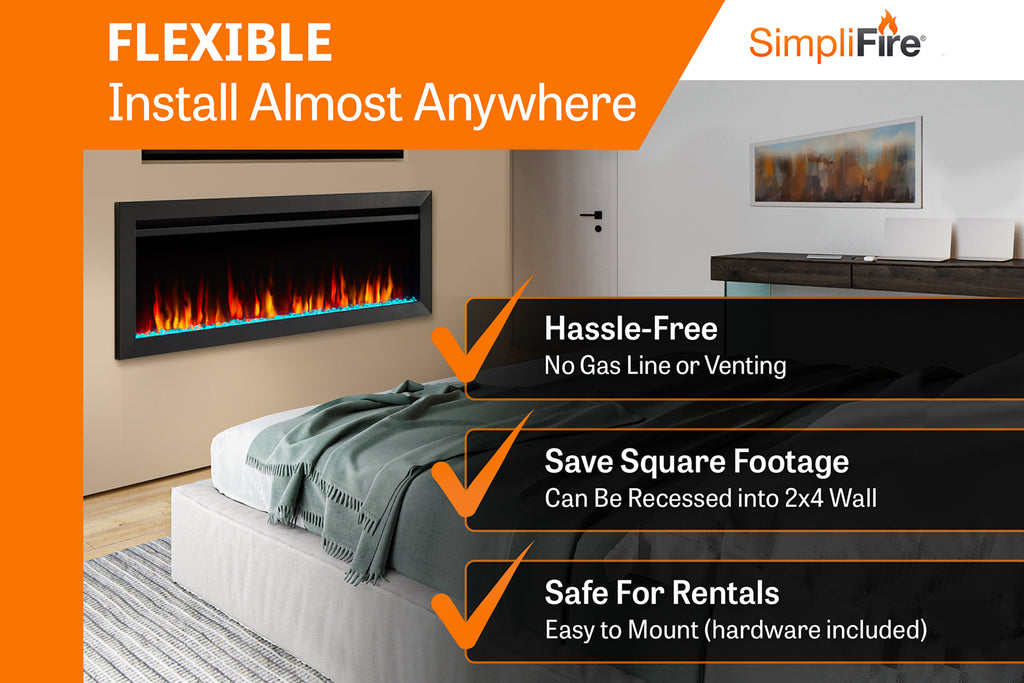 SimpliFire Allusion Slim Wall Mount Recessed Electric Fireplace SF-ALLS  Flexibility