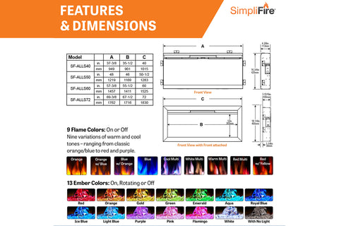 Image of SimpliFire Allusion Slim Wall Mount Recessed Electric Fireplace SF-ALLS Dims
