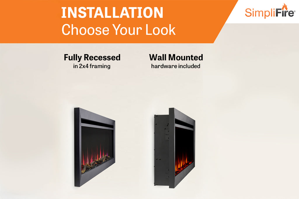 SimpliFire Allusion Slim Wall Mount Recessed Electric Fireplace SF-ALLS  Flexibility installation