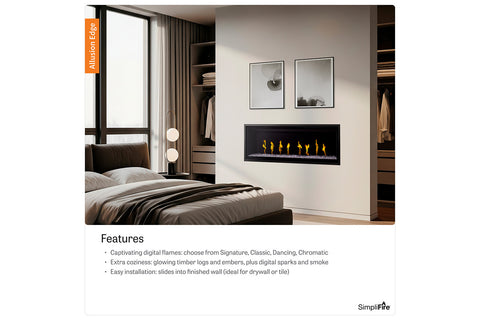 Image of SimpliFire Allusion Edge Smart Virtual Digital Electric Fireplace Features