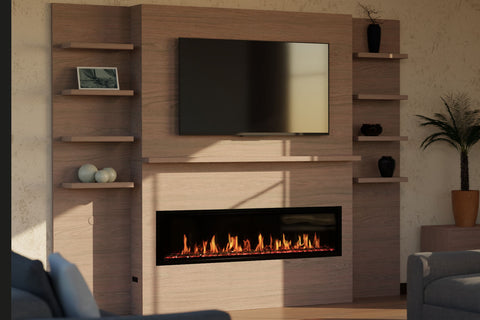 Image of Modern Flames Allwood Fireplace Media Wall in Sand - Orion Slim Heliovision 60 Electric Fireplace - AFWO-CS | OR60-SLIM