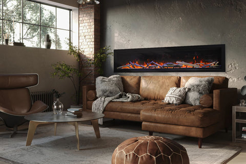 Image of Amantii Symmetry Lumina 88 inch Built In Fully Recessed Wall Mount Indoor Outdoor Smart Electric Fireplace | SYM-88-LUMINA