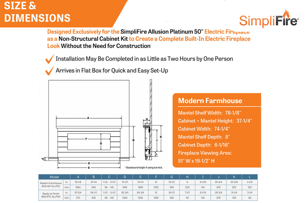 SimpliFire Boyd 78 Modern Farmhouse Electric Fireplace