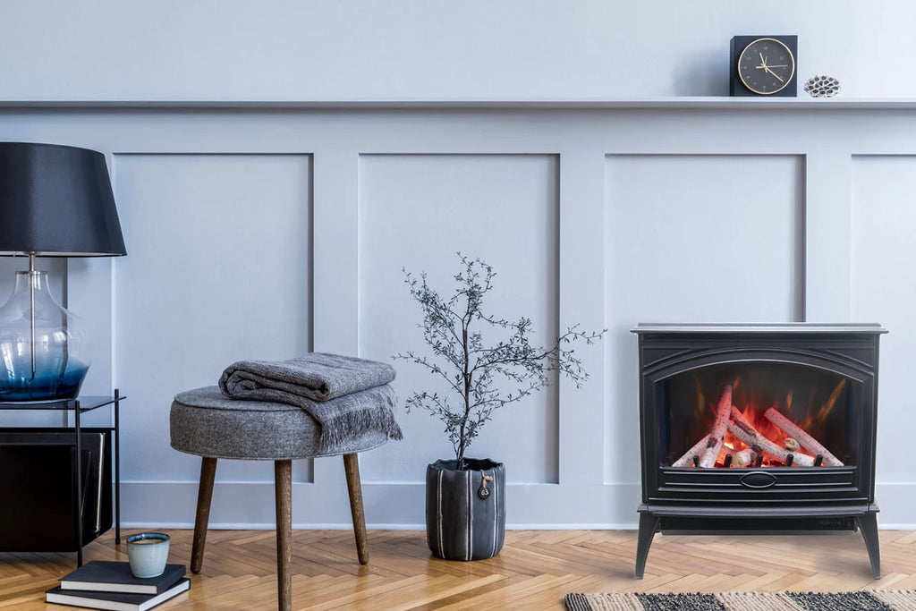 Sierra Flame 28-inch Cast Iron Freestanding Electric Stove - Electric Fireplace Heater - Logs Set - Electric Fireplaces Depot