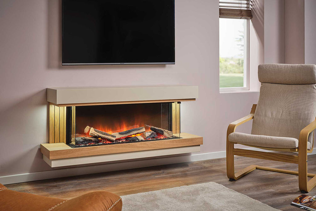 Flamerite Fires Elara 52 E-FX 1000 Electric Fireplace Wall Mount Suite in Oak and White FLR-FP-SUITE-ELARA-WM