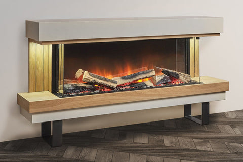 Image of Flamerite Fires Elara 52 E-FX Electric Fireplace Freestanding Suite Oak and White with Metal Legs FLR-FP-SUITE-ELARA-LGS