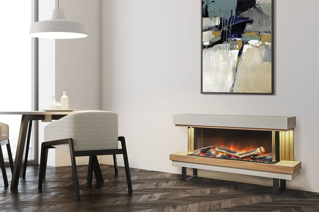 Flamerite Fires Elara 52 E-FX Electric Fireplace Freestanding Suite Oak and White with Metal Legs FLR-FP-SUITE-ELARA-LGS