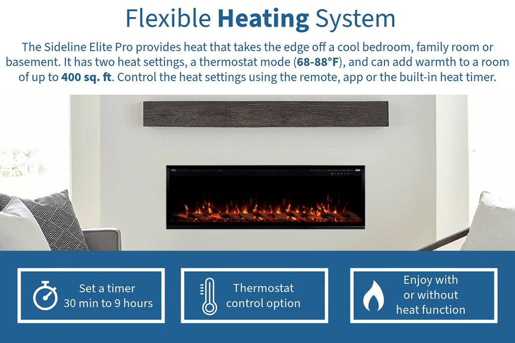 Touchstone Sideline Elite Pro 60 Smart Wall Mount Recessed Electric Fireplace | Linear Fireplace Insert 80058
