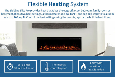 Image of Touchstone Sideline Elite Pro 60 Smart Wall Mount Recessed Electric Fireplace | Linear Fireplace Insert 80058