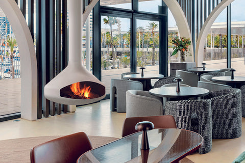 Image of Focus Ergofocus Holographic Suspended Electric Fireplace in White FCS-FP-ERGO-HOLO-WHT