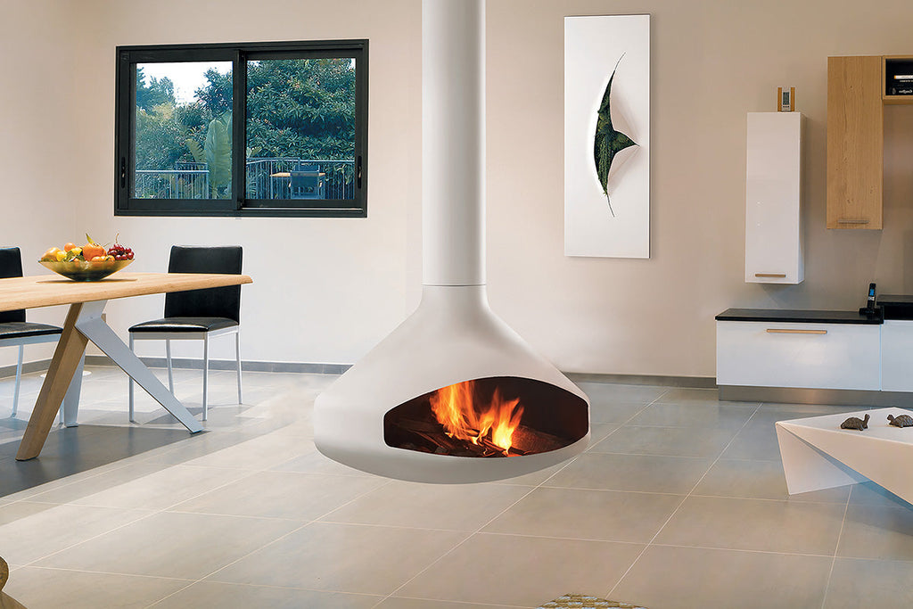 Focus Ergofocus Holographic Suspended Electric Fireplace with Heater in White FCS-FP-ERGO-HOLO-WHT-HEAT