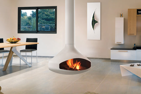 Image of Focus Ergofocus Holographic Suspended Electric Fireplace with Heater in White FCS-FP-ERGO-HOLO-WHT-HEAT