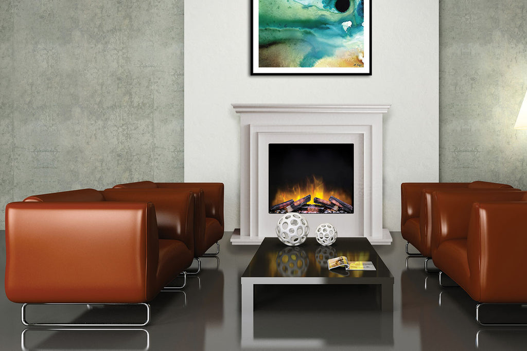 Flamerite Fires Capella Mantel Packadge White with E-FX Slim Line 24-inch Electric Firebox | FLR-FP-SUITE-CAPELLA-WHITE