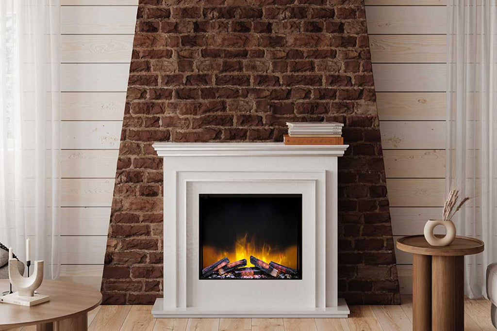 Flamerite Fires Capella Mantel Packadge White with E-FX Slim Line 24-inch Electric Firebox | FLR-FP-SUITE-CAPELLA-WHITE