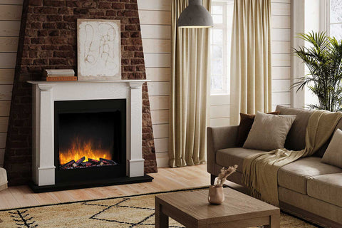 Image of Flamerite Fires Europa Mantel Packadge White with E-FX Slim Line 30-inch Tall Electric Firebox | FLR-FP-SUITE-EUROPA-WHITE