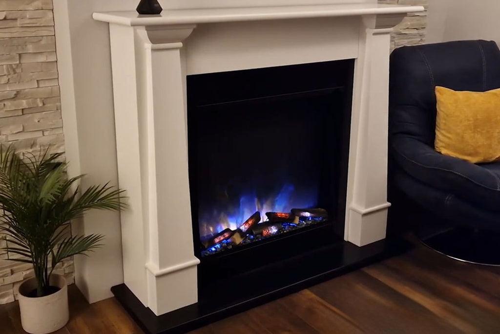 Flamerite Fires Europa Mantel Packadge White with E-FX Slim Line 30-inch Tall Electric Firebox | FLR-FP-SUITE-EUROPA-WHITE