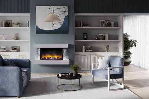 Image of Flamerite Fires Milan 47-inch E-FX Slim Electric Fireplace Wall Mount Mantel Grey | Milan Suite FLR-FP-SUITE-MILAN-1200-GREY