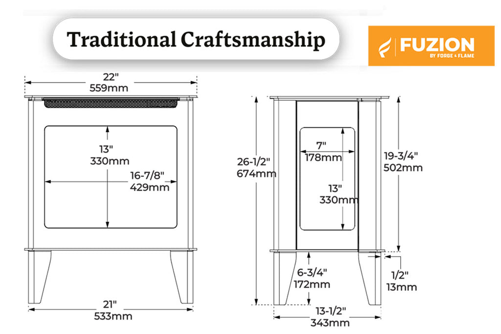 Forge & Flame Fuzion-EX 22-inch Freestanding Electric Stove in Black FUZION-EX