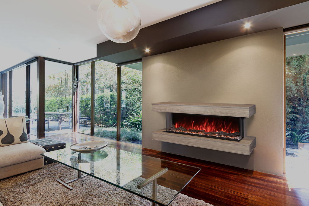 Modern Flames Landscape Pro 82in 3-Sided Wall Mount Mantel in Coastal Sand - Studio Suite Electric Fireplace - LPM-6816