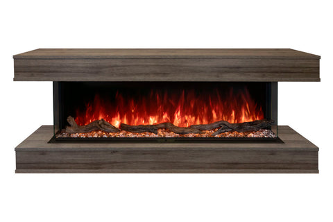 Image of Modern Flames Landscape Pro 82 in 3-Sided Wall Mount Mantel in Driftwood Grey - Studio Suite Electric Fireplace LPM-6816