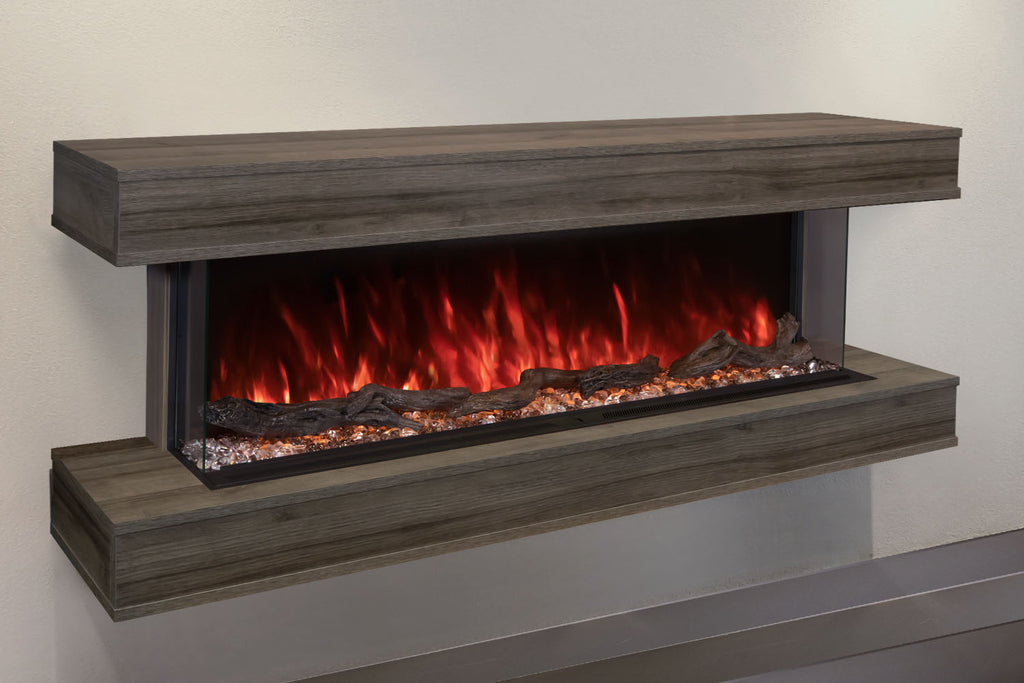 Modern Flames Landscape Pro 58 in 3-Sided Electric Fireplace Wall Mount Studio Suite Mantel Driftwood Grey | WMC44LPMDW
