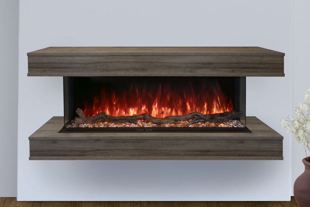 Modern Flames Landscape Pro 82 in 3-Sided Wall Mount Mantel in Driftwood Grey - Studio Suite Electric Fireplace LPM-6816