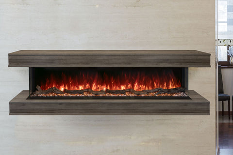 Image of Modern Flames Landscape Pro 94 in 3-Sided Wall Mount Mantel in Driftwood Grey - Studio Suite Electric Fireplace - LPM-8016