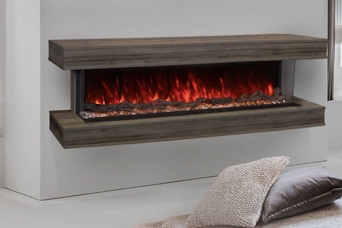 Image of Modern Flames Landscape Pro 82 in 3-Sided Wall Mount Mantel in Driftwood Grey - Studio Suite Electric Fireplace LPM-6816