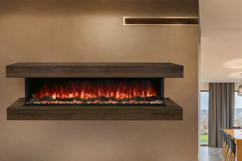 Image of Modern Flames Landscape Pro 94 in 3-Sided Wall Mount Mantel in Weathered Walnut - Studio Suite Electric Fireplace - LPM-8016