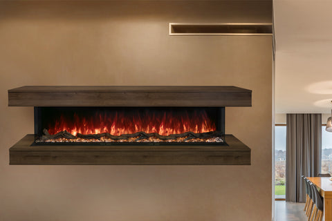Image of Modern Flames Landscape Pro 82 in 3-Sided Wall Mount Mantel in Weathered Walnut - Studio Suite Electric Fireplace LPM-6816