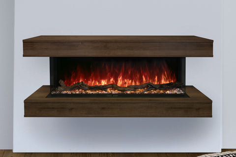 Image of Modern Flames Landscape Pro 82 in 3-Sided Wall Mount Mantel in Weathered Walnut - Studio Suite Electric Fireplace LPM-6816