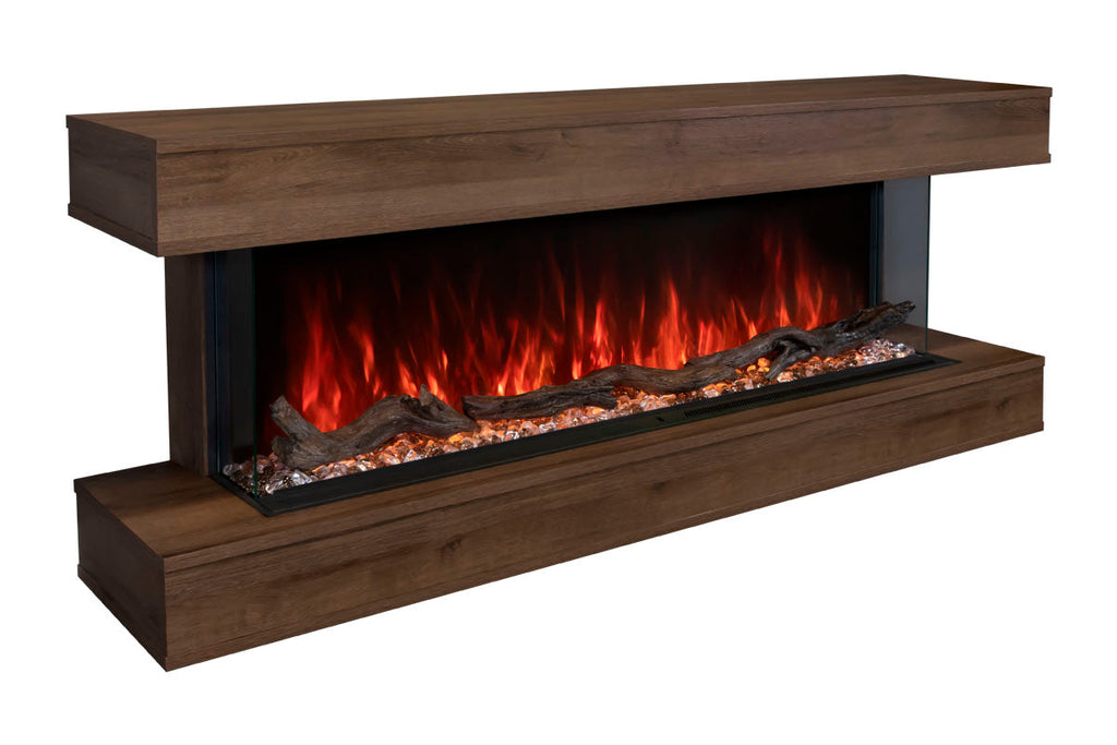 Modern Flames Landscape Pro 94 in 3-Sided Wall Mount Mantel in Weathered Walnut - Studio Suite Electric Fireplace - LPM-8016
