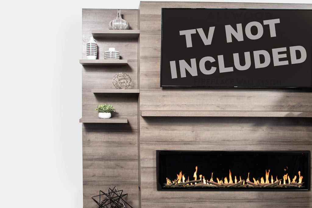 Modern Flames Allwood Fireplace Media Wall in Sand - Orion Slim Heliovision 60 Electric Fireplace - AFWO-CS | OR60-SLIM