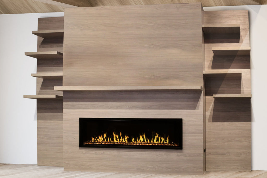Modern Flames Allwood Fireplace Media Wall in Sand - Orion Slim Heliovision 60 Electric Fireplace - AFWO-CS | OR60-SLIM