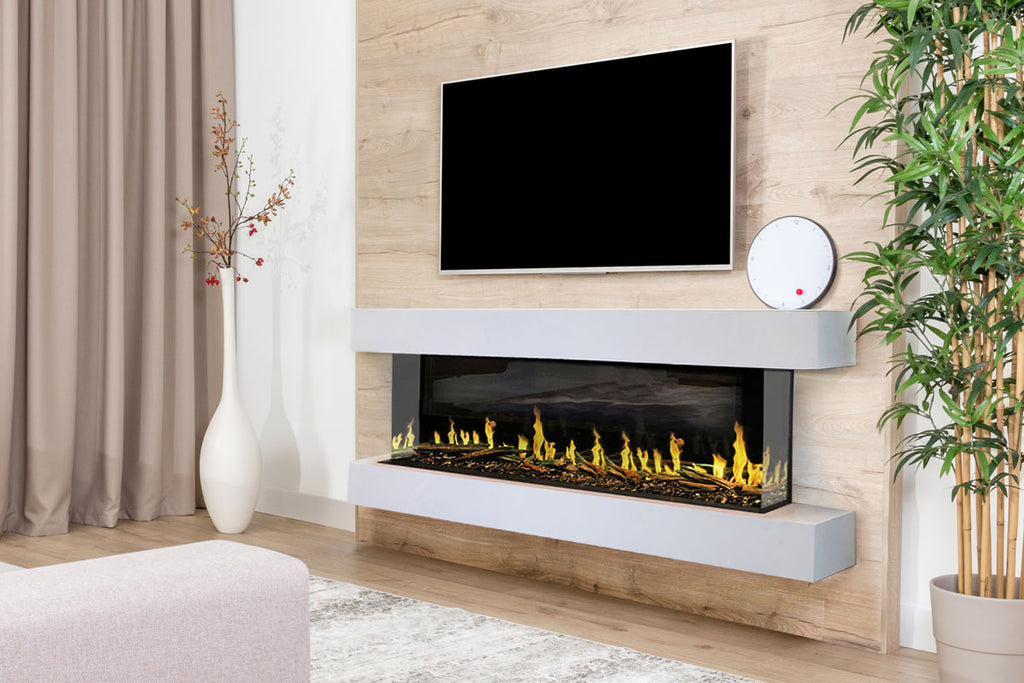 Modern Flames Orion Multi 73 inch 3-Sided Electric Fireplace Wall Mount Studio Suite Mantel White  WSS-OR60-RTF