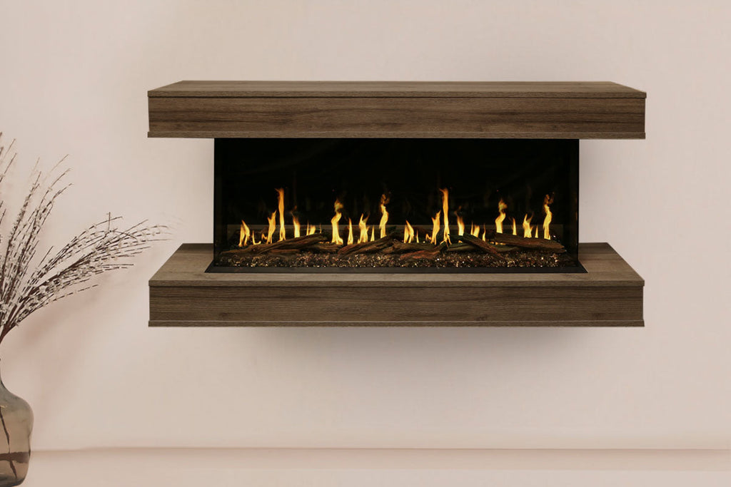Modern Flames Orion Multi 64 inch 3-Sided Electric Fireplace Wall Mount Studio Suite Mantel Weathered Walnut  WSS-OR52-WW