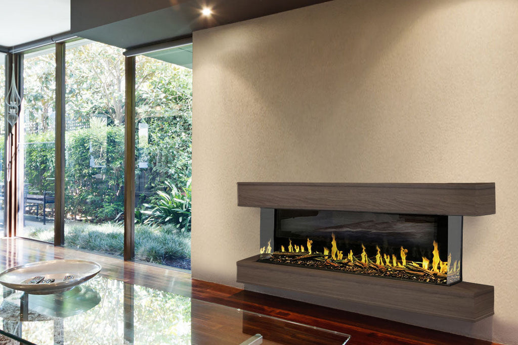 Modern Flames Orion Multi 88 inch 3-Sided Electric Fireplace Wall Mount Studio Suite Mantel Weathered Walnut  WSS-OR76-WW