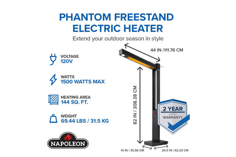 Image of Napoleon Phantom Freestanding Portable Outdoor Electric Infrared Patio Heater NEOFV80IH