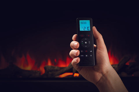 Image of Napoleon Astound 96 inch Smart Built-In Wall Mount Electric Fireplace Insert - Linear Modern Fireplace - NEFB96AB Remote