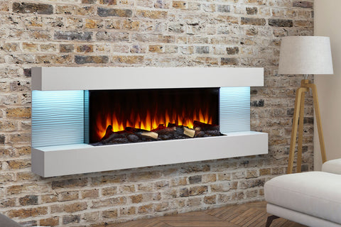Image of Hearth & Home SimpliFire Format 60-inch Floating Mantel Wall Mount Electric Fireplace in White SF-FM60-WH