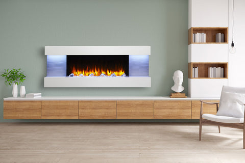 Image of Hearth & Home SimpliFire Format 60-inch Floating Mantel Wall Mount Electric Fireplace in White SF-FM60-WH