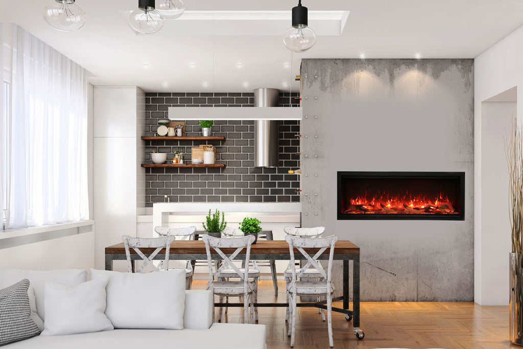 Amantii Symmetry Built In Fully Recessed Flush Mount Linear Indoor & Outdoor Electric Fireplace | Extra Tall Deep