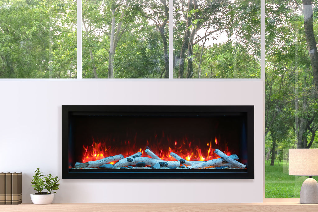 Amantii Symmetry Built In Fully Recessed Flush Mount Linear Indoor & Outdoor Electric Fireplace | Extra Tall Deep