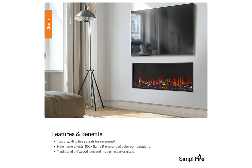 SimpliFire Scion 55 inch Smart Built-In Linear Electric Fireplace | SF-SC55-BK SF-SCN55