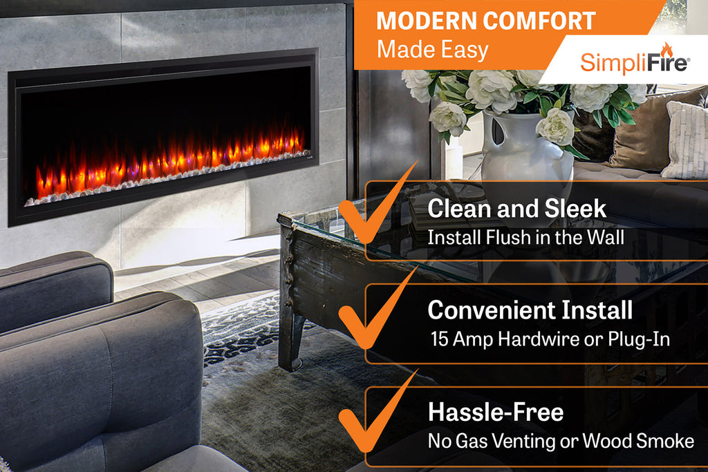 Hearth & Home SimpliFire Allusion Platinum 60 inch Wall Mount Recessed Linear Electric Fireplace Insert | SF-ALLP60-BK | Electric Fireplaces Depot