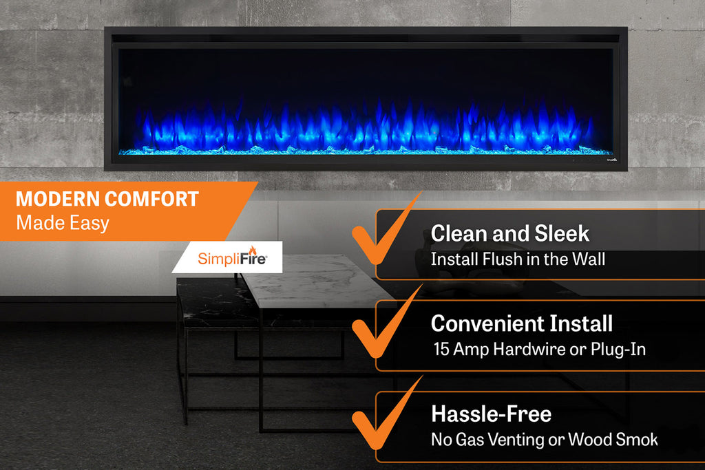Hearth & Home SimpliFire Allusion Platinum 72 inch Wall Mount Recessed Linear Electric Fireplace Insert | SF-ALLP72-BK | Electric Fireplaces Depot