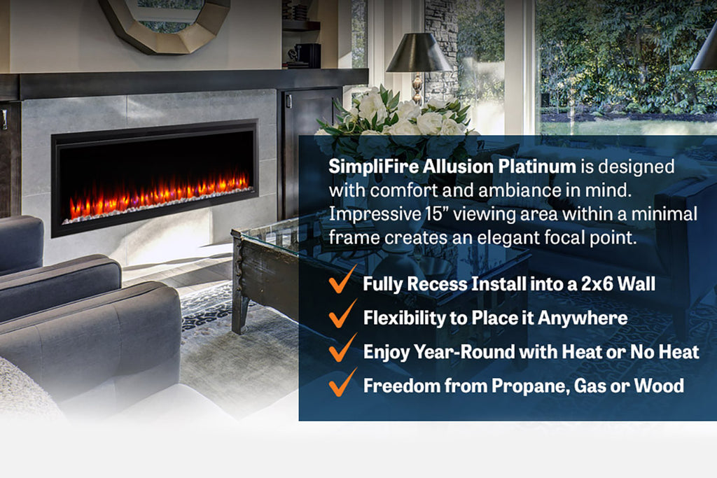 Hearth & Home SimpliFire Allusion Platinum 50 inch Wall Mount Recessed Linear Electric Fireplace Insert | SF-ALLP50-BK | Electric Fireplaces Depot